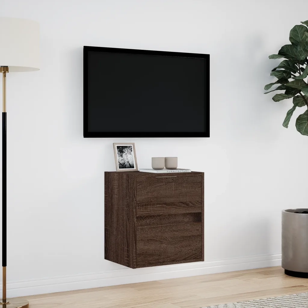 Mobile TV a Parete con Luci LED Rovere Marrone 41x31x45 cm