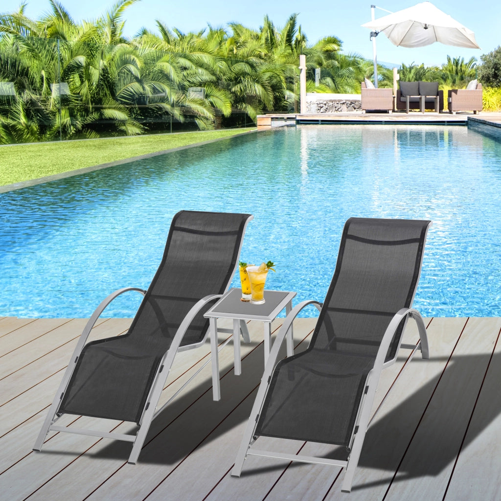Set 2 Poltrone a Sdraio con Tavolino ¨C Zephmum ¨C Grigio Antracite 59x169x66 cm