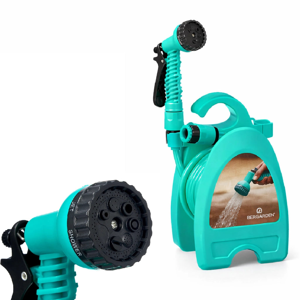Tubo da Giardino 10mt con Supporto a Muro Accessori e Doccetta 8 Funzioni