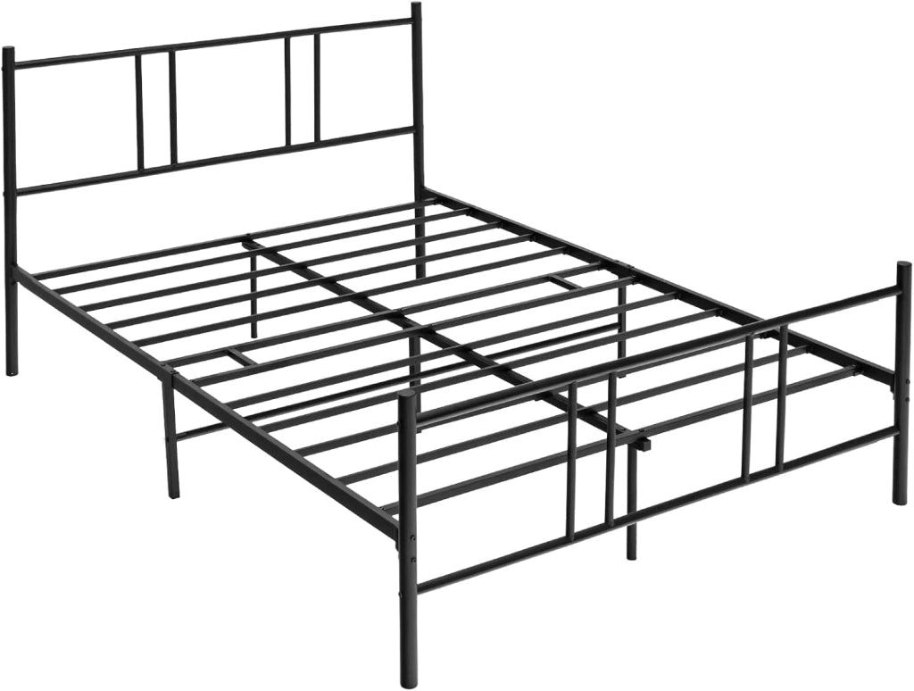 Struttura Letto 140 x 200 cm in Metallo con Testiera e Pediera, Spazio di Archiviazione Sotto al Letto per Adulti, Stile Rustico Moderno Nero, Carico Massimo 300 kg (160_x_200_cm)