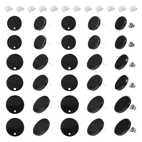 Set di Orecchini 30 pezzi - Chiavi a Tastone con Piastra Ronde - Orecchini in Acciaio Inossidabile - Creazione di Gioielli Artigianali - 3 Dimensioni - Orecchini a Stud