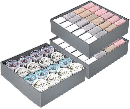 Organizzatore 3 pezzi per intimo - 24 e 16 compartimenti per organizzare calze - organizzatore di cassetta pieghevole per la conservazione di reggiseni, collant e grembiuli.