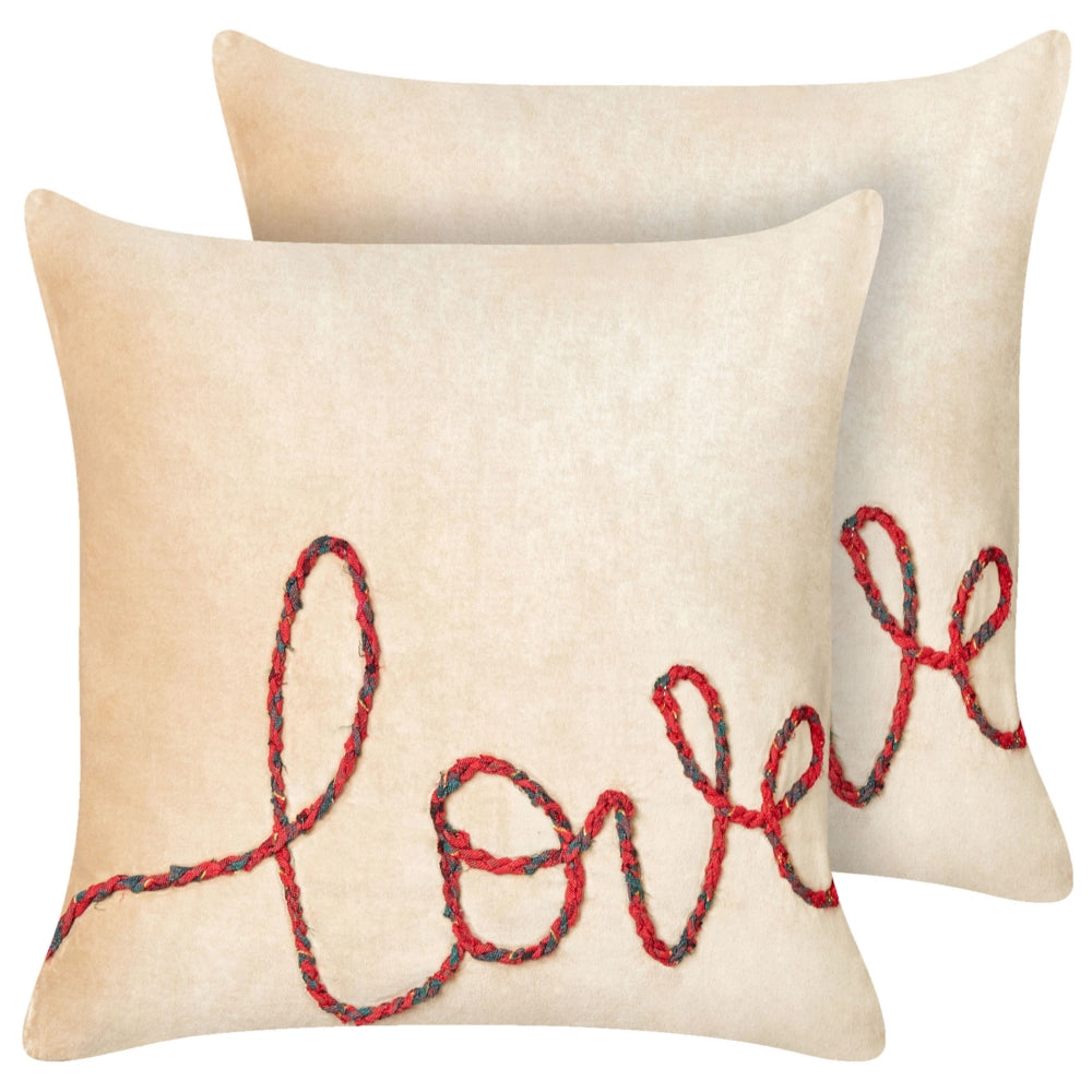 Set di 2 cuscini decorativi in velluto beige 45 x 45 cm sfoderabili Quadrato Accessori decorativi moderni