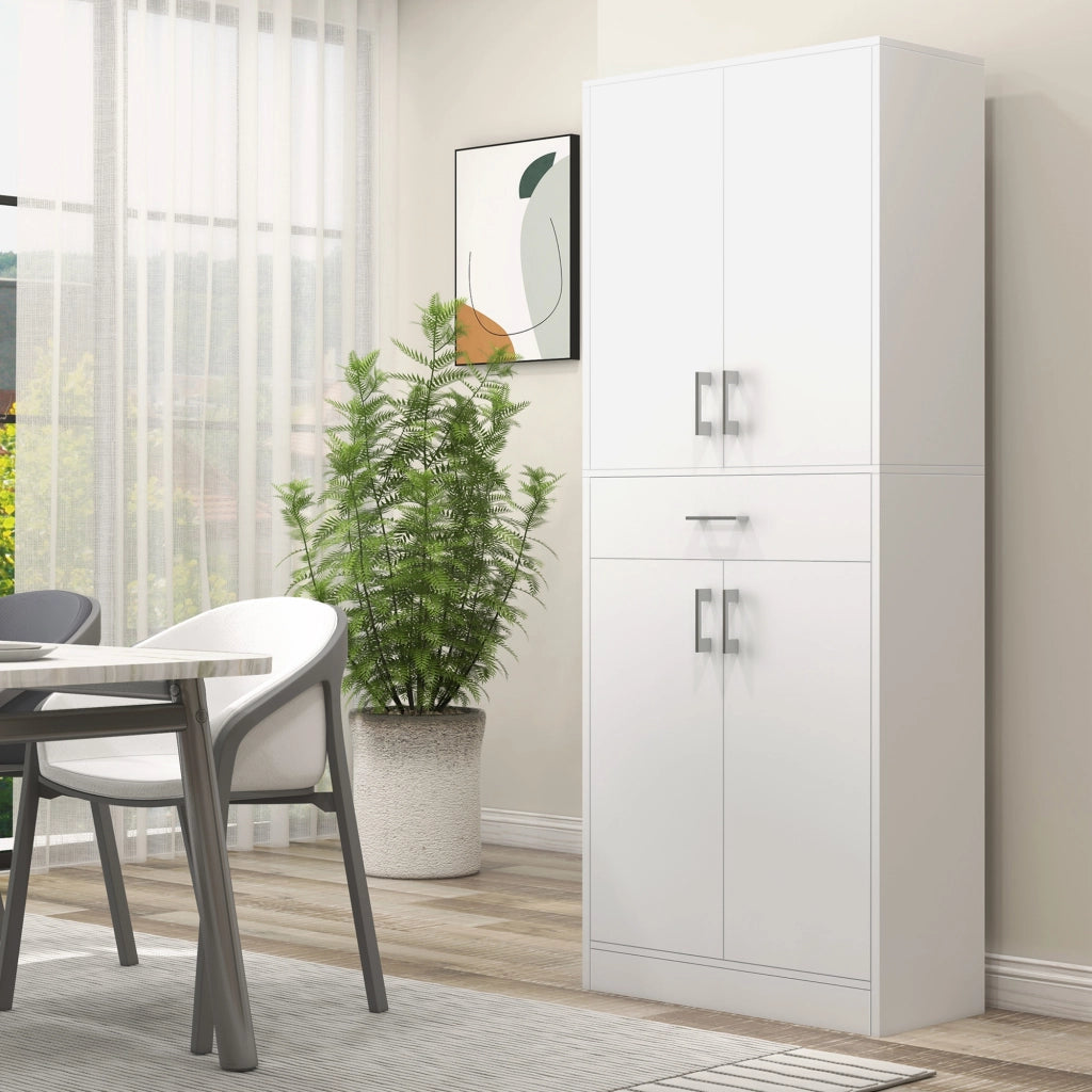 Credenza Cucina Alta con 2 Armadietti e un Cassetto Centrale 70,8x34x180 cm in MDF Bianco