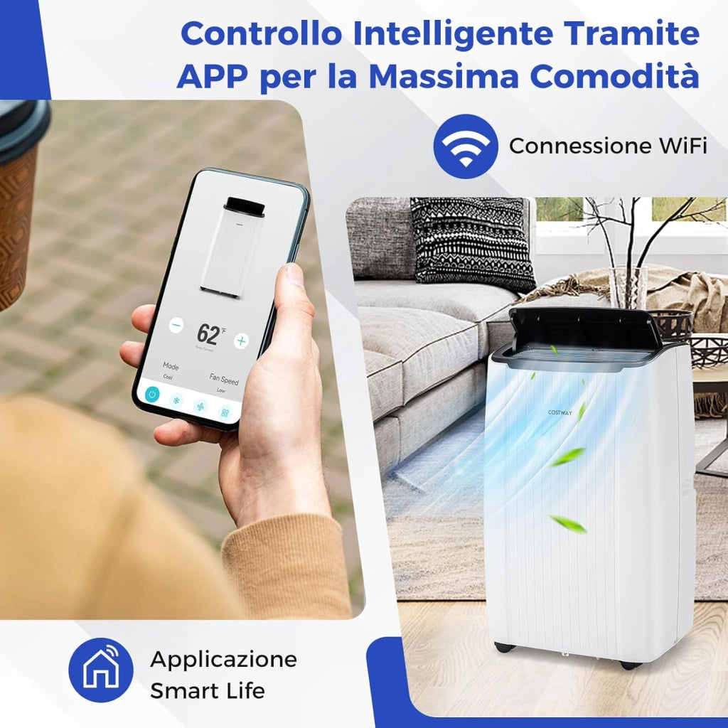 Condizionatore Portatile Caldo e Freddo, 14000BTU/4kW, 6 in 1 Con Raffreddamento, Riscaldamento, Ventola, Deumidificazione, Modalità Notturna e WiFi, 24H Timer, R290 (14000, BTU)