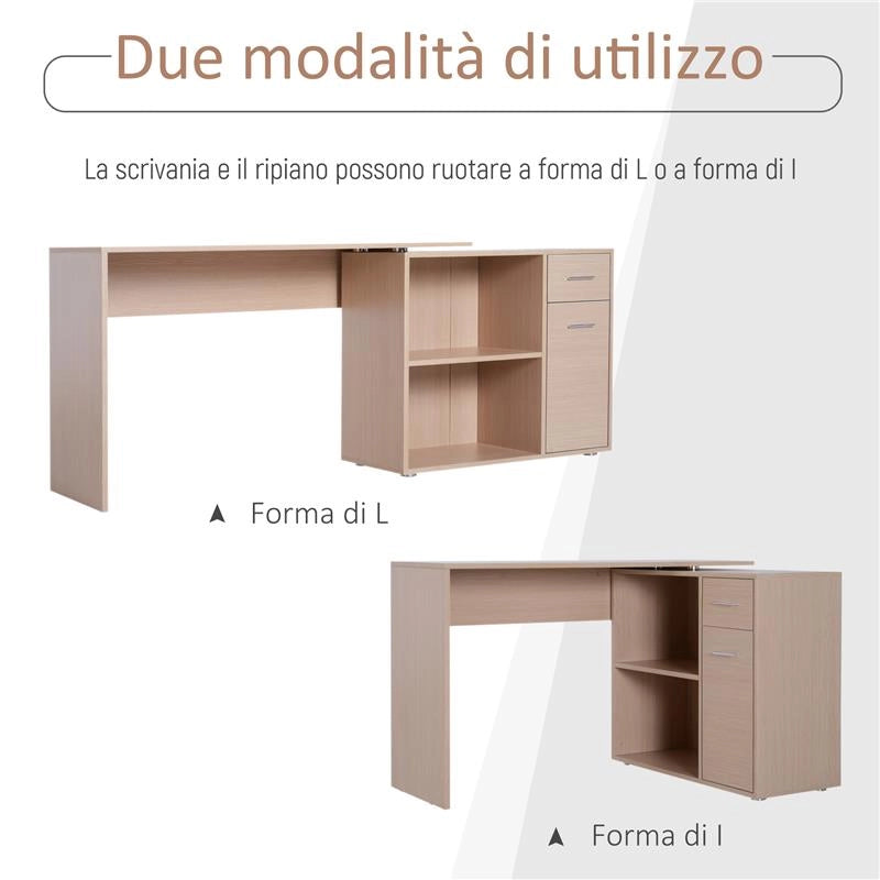 SCRIVANIA AD ANGOLO CON 2 RIPIANI E 2 CASSETTI LEGNO ROVERE, 117 X 82 X 74 CM