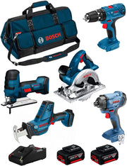 BOSCH Kit 18V BK501BAG (GSA 18 V-LI C + GST 18 V-LI S + GKS 18 V-LI + GSB 18V-21 + GDR 18V-160 + 2 Batteries di 4,0 Ah + Caricabatterie + Borsa)