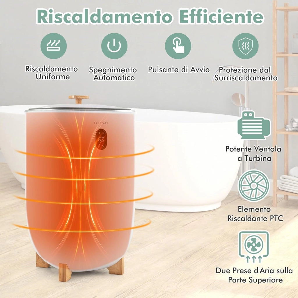 COSTWAY 35L Scaldasalviette Secchio Grande, Scaldasalviette in Acciaio Inox con Timer, Schermo, 2 modalità Caldo/Asciutto e Spegnimento Automatico, per Asciugamani e Coperte