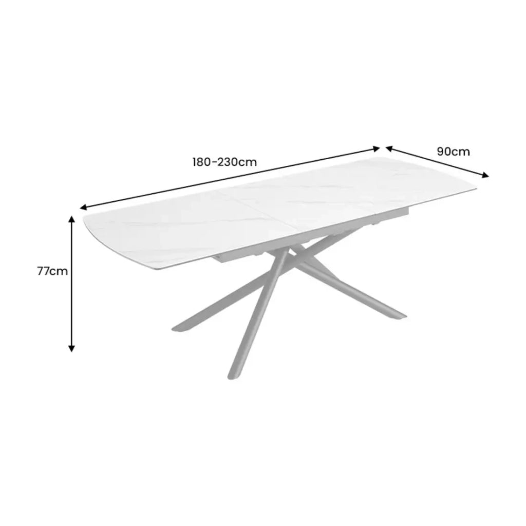 Tavolo da pranzo OPHIRA – Estensibile 180 a 230 cm – Effetto marmo bianco – Piedi in metallo – Stile contemporaneo