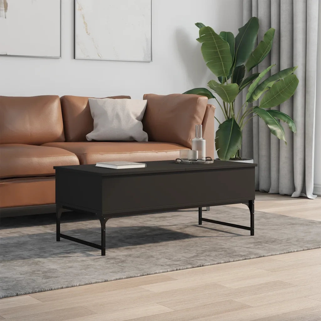 Tavolino Salotto-Tavolino da soggiorno-Tavolo Nero 100x50x40 cm Legno Multistrato e Metallo