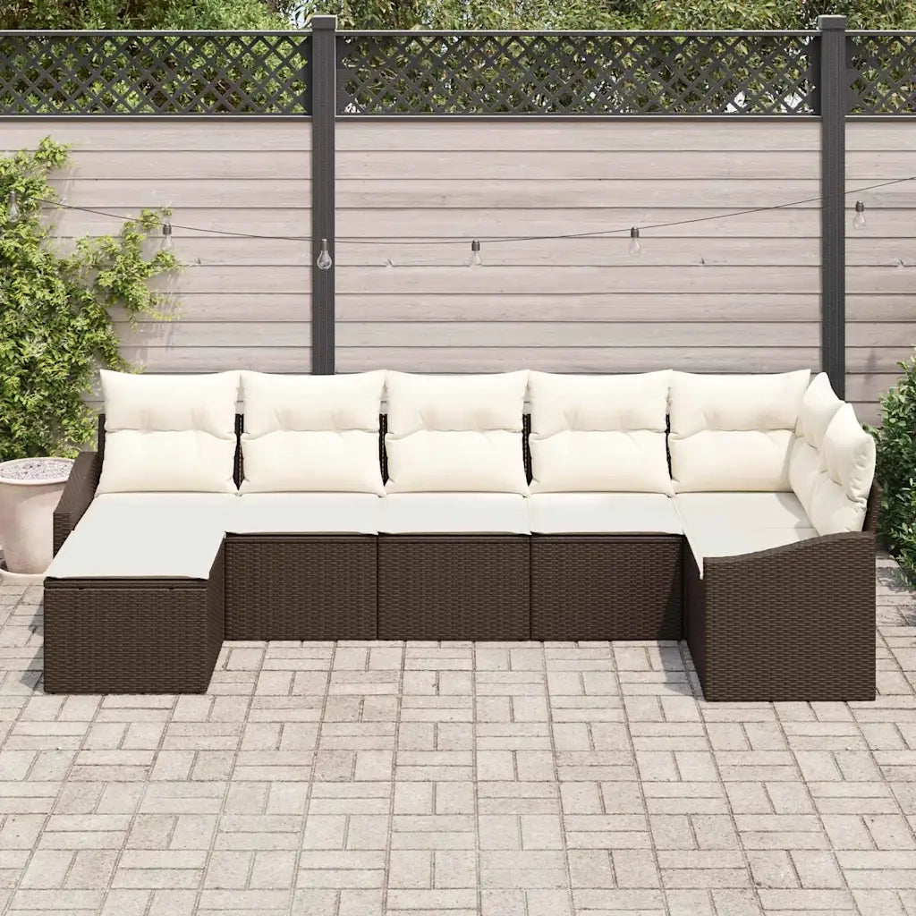 Set di divani con cuscino 7 pcs Marrone polyrattan