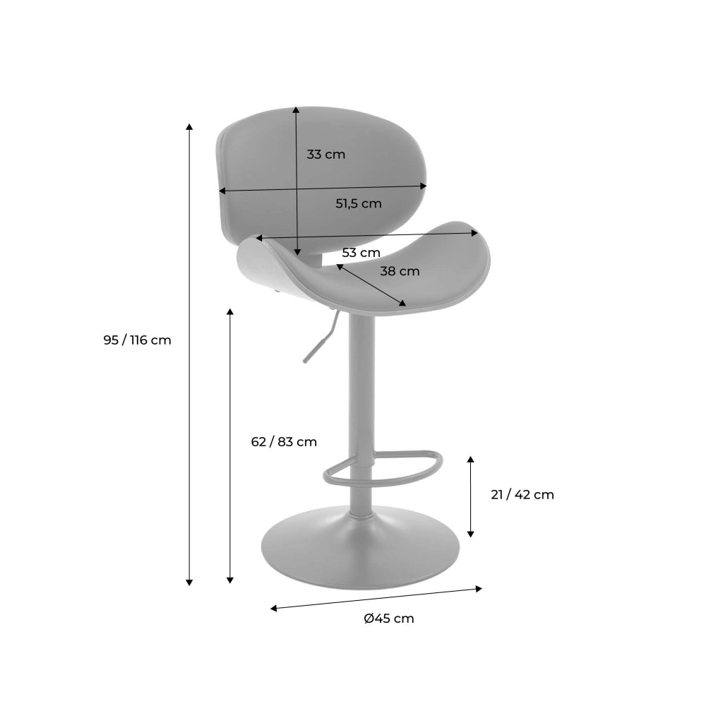 Set di 2 sgabelli da bar regolabile decorazione legno curvato e