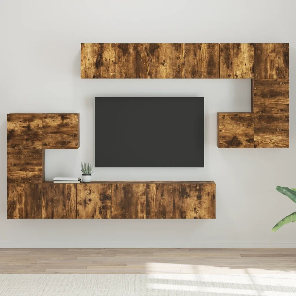 Set Mobili Porta TV 10 pz Rovere Fumo in Legno Multistrato cod mxl 27998