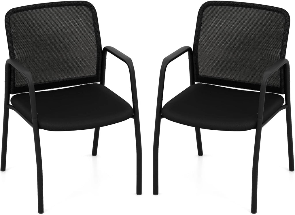 Set di 2 Sedie da Attesa, Sedia da Ufficio con con Schienale in Rete Ergonomico, Sedia da Conferenza con Braccioli e Sedile Imbottito, Portata 150 kg