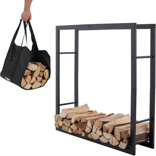 Hortaia per Legno - Deposito di Legno - Interno Esterno - Compreso Sacchetto Portatile - 100x25x100cm - Nero
