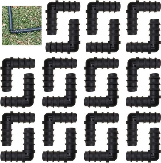 Set di connettori per tubi a 90° per irrigazione da 22 pezzi per tubi da 16 mm per sistemi di irrigazione in giardino