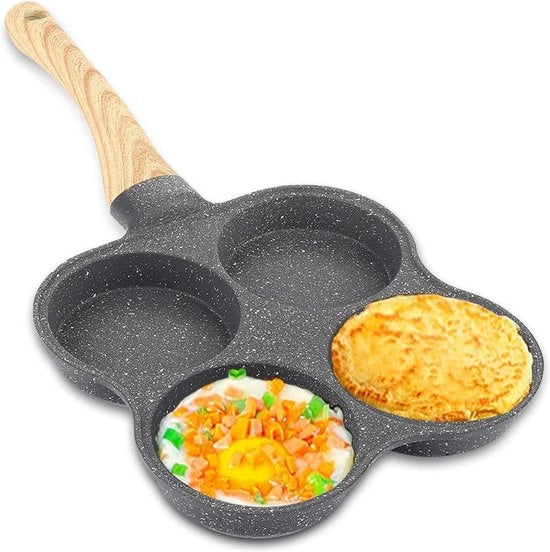 Piatto per uova con 4 coperchi rivestimento antiaffondo - Piatto di alluminio per la cottura - Piatto multifunzionale per omelette - Piatto per burger e bistecca - Adatto per forno a gas e piastra elettrica