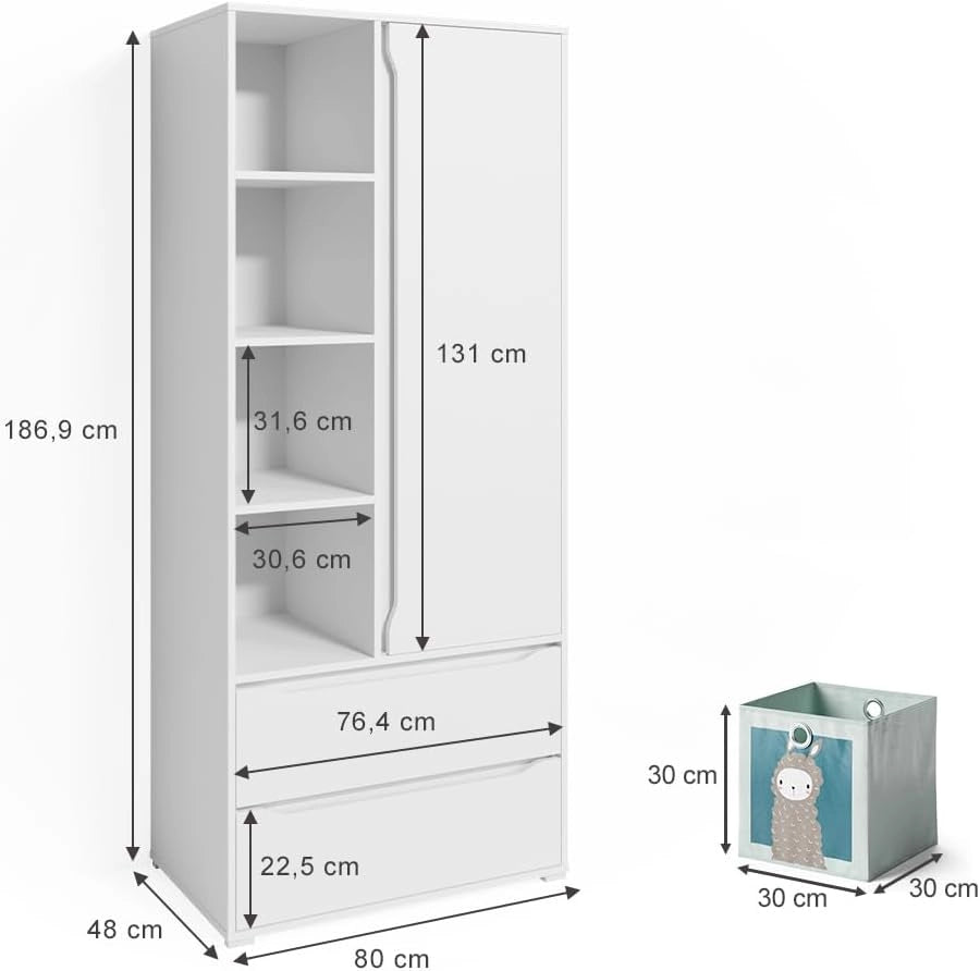 Armadio multifunzione Ruben, Bianco, 80 x 190 cm, per la conservazione di abiti e combinabile con i mobili Ruben