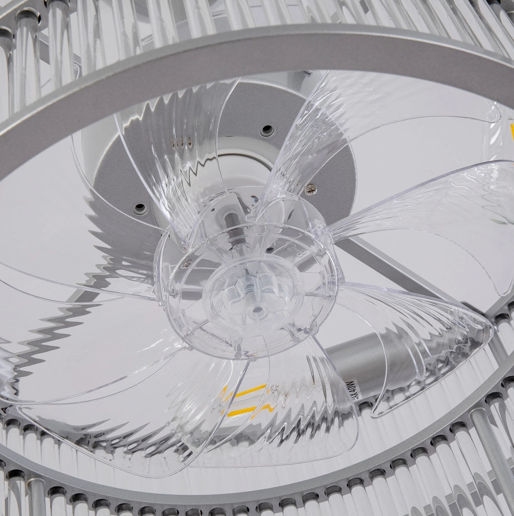 Ventilatore da soffitto ULEVR con cristalli, 6 velocit¨¤, controllo App e telecomando, 4 attacchi E26, argento