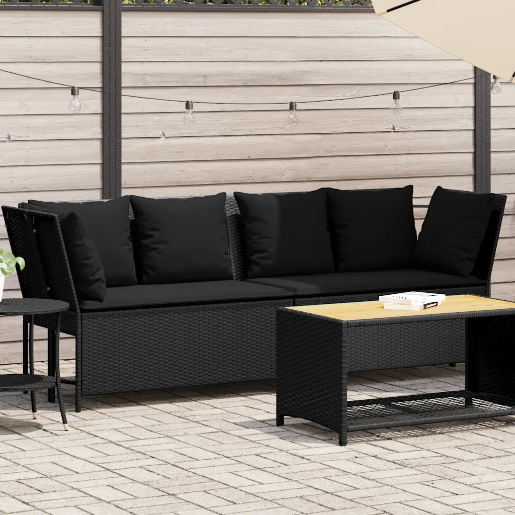 vidaXL Divano da Giardino con Cuscini in Polyrattan Nero