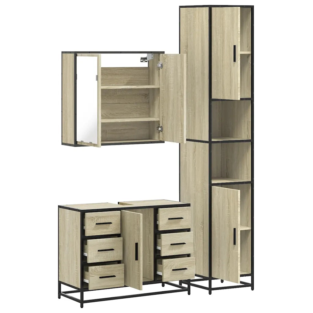 Set Mobili da Bagno 3 pz Rovere Sonoma in Legno Multistrato 3301081