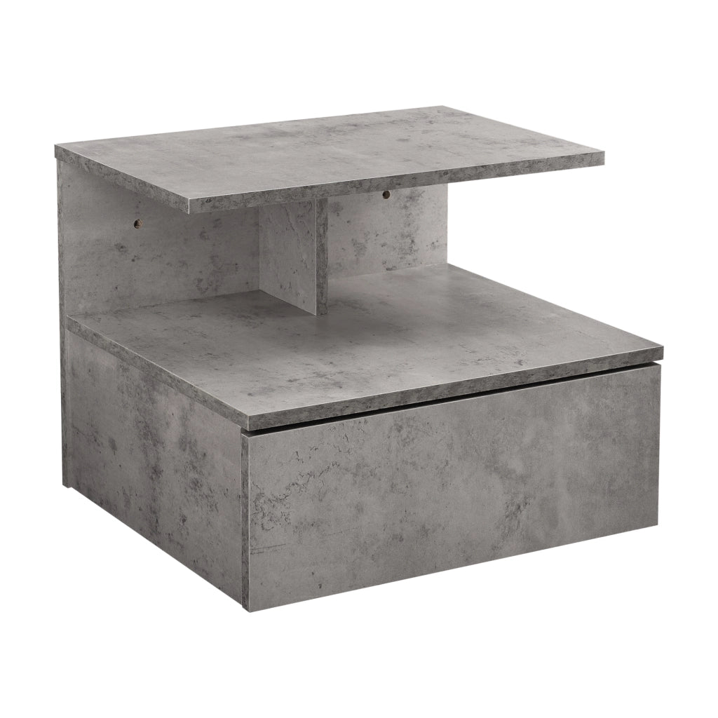 Comodino da Parete Amberg con Cassetto e Ripiani 40x35x31 cm - Effetto Cemento [en.casa]