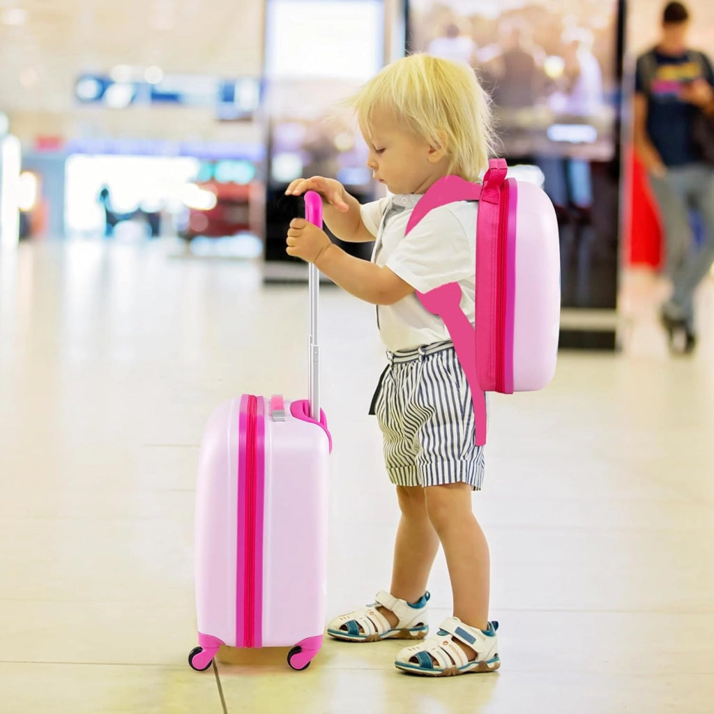 Set di Valigia per Bambini, 16" Valigia+ 12" Zaino, 2 Pezzi, con Ruote Girevoli a 360° e Maniglia Retrattile, Ideale per Viaggiare in Modo Comodo e Divertente (Modello 25)