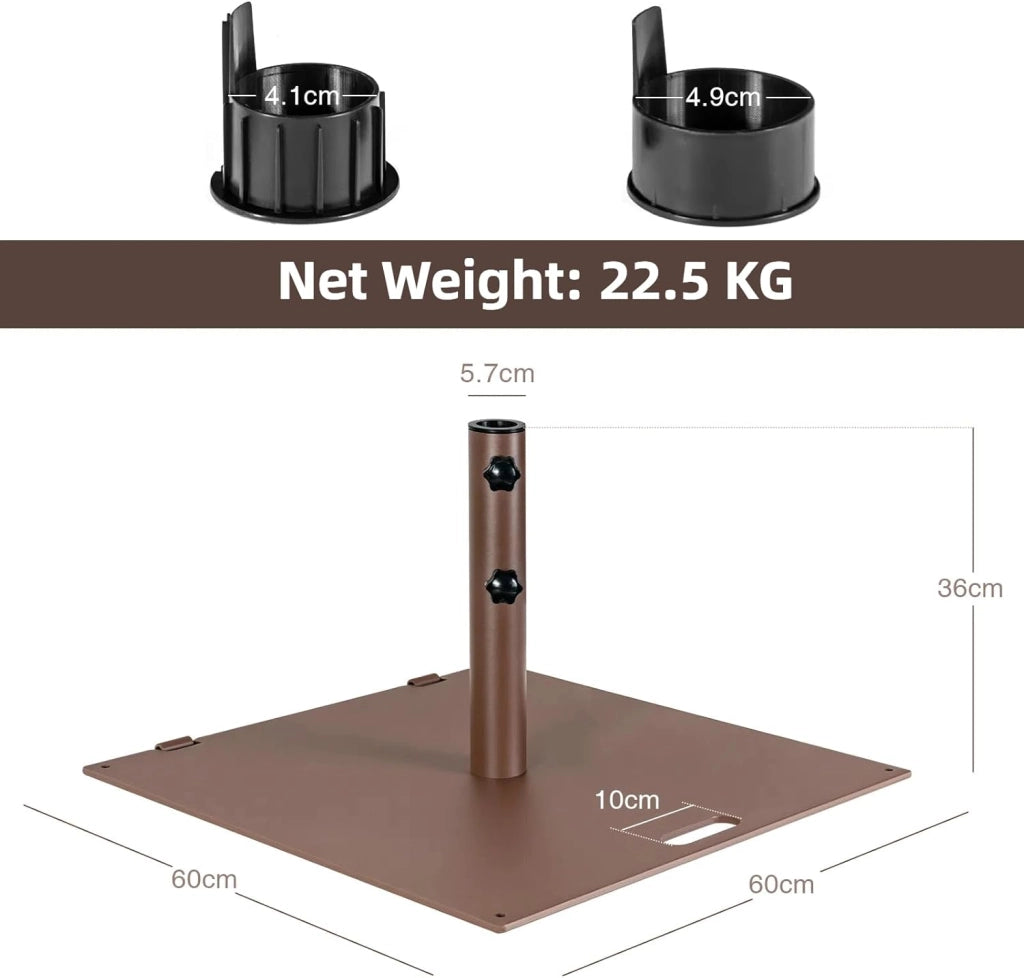 Piedino per ombrellone per bastone da ombrellone da 41/49 mm, supporto per ombrellone, materiale in ferro stabile e durevole, marrone (quadrato, 60 x 60 x 36 cm)