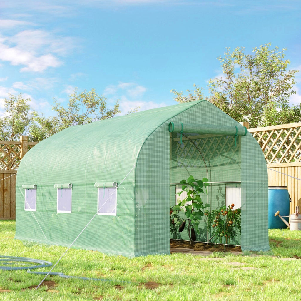 Serra a Tunnel Anti-UV 4x2x2 m con 6 Finestre a Rete e Ingresso Arrotolabile in Metallo e PE Verde