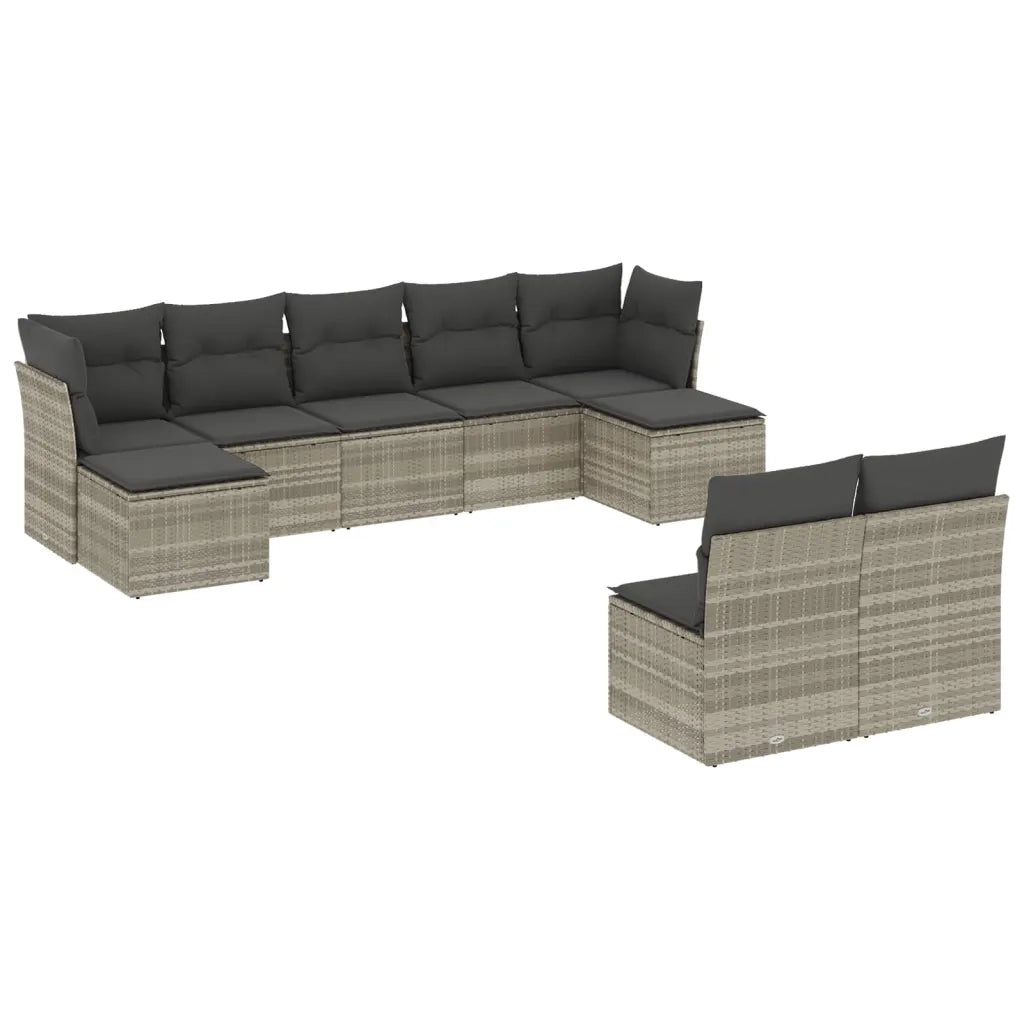 Set Divano da Giardino 9pz con Cuscini Grigio Chiaro Polyrattan 3218272