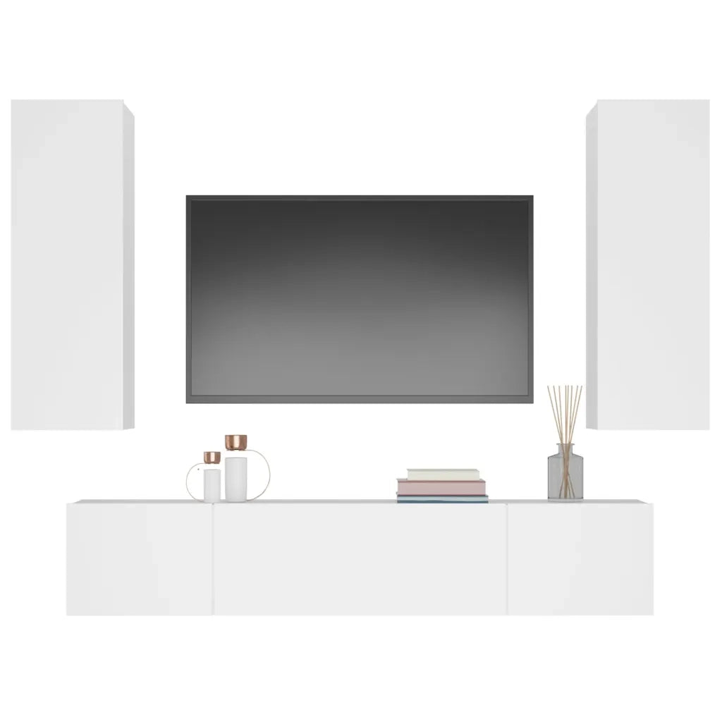 Set di Mobili Porta TV 4 pz-Credenza per TV Bianco in Legno Multistrato 702267