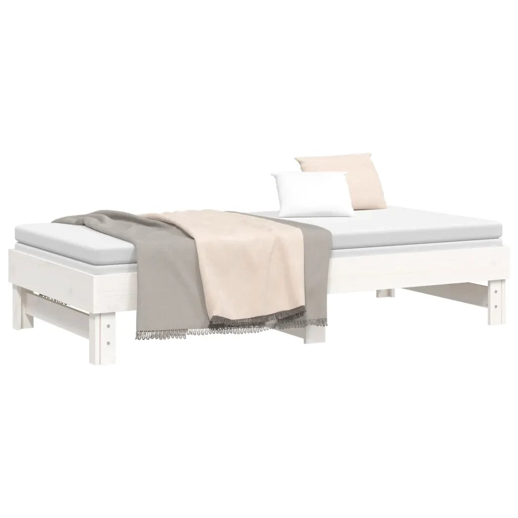 Dormeuse Estraibile Bianca 2x(90x190) cm Legno Massello di Pino