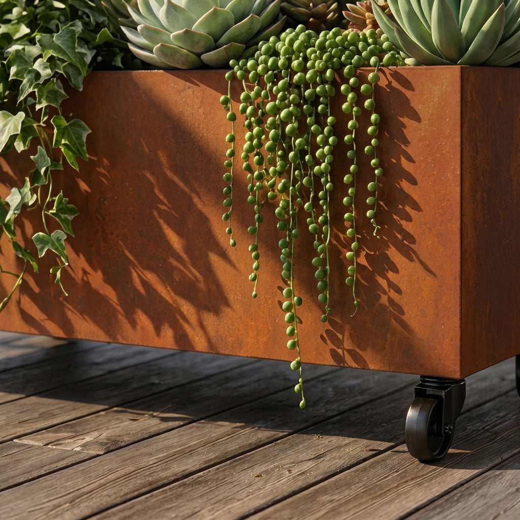 Fioriera con Spalliera Aaskis a Rotelle in Acciaio Corten 190 x 82 x 38 cm - Marrone Ossidato casa.pro