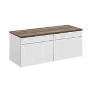 Set ICON bianco: mobile sotto lavabo 160cm + piano per lavabo effetto legno scuro