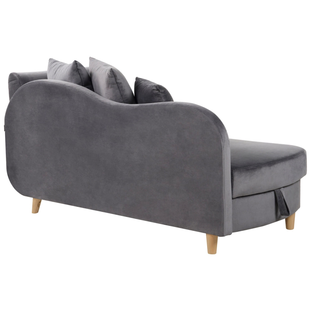 Chaise Longue in velluto grigio scuro lato destro con contenitore stile moderno soggiorno
