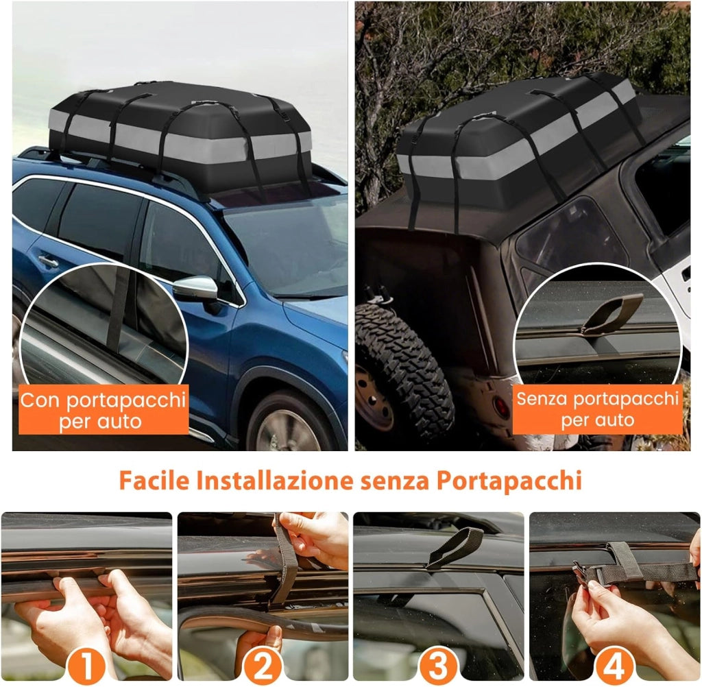 Borsa da Tetto per Auto 424L, Box Tetto Auto per Bagagli Impermeabile Pieghevole, con Tappetino Antiscivolo, per Tutti i Veicoli Con/Senza Barre Portapacchi (Modello 4)