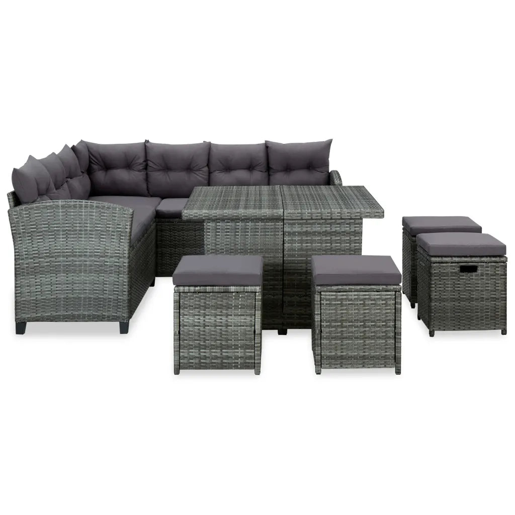 Set Divani da Giardino 6 pz con Cuscini in Polyrattan Grigio cod mxl 37778