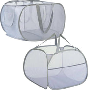 Set di Cestini per Lavanderia Pieghevoli per Bagno - Set di 2 Cestini per Lavanderia a 2 Compartimenti - 1 Grande Cestino per Lavanderia con Maniglia 90L - Contenitore per Raccogliere la Spazzatura per Abiti e Giochi (Grigio)