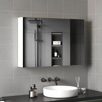 Specchio da Bagno Pensile a 3 Ante  90x13,5x60 cm Rivestimento in Melamina Bianco