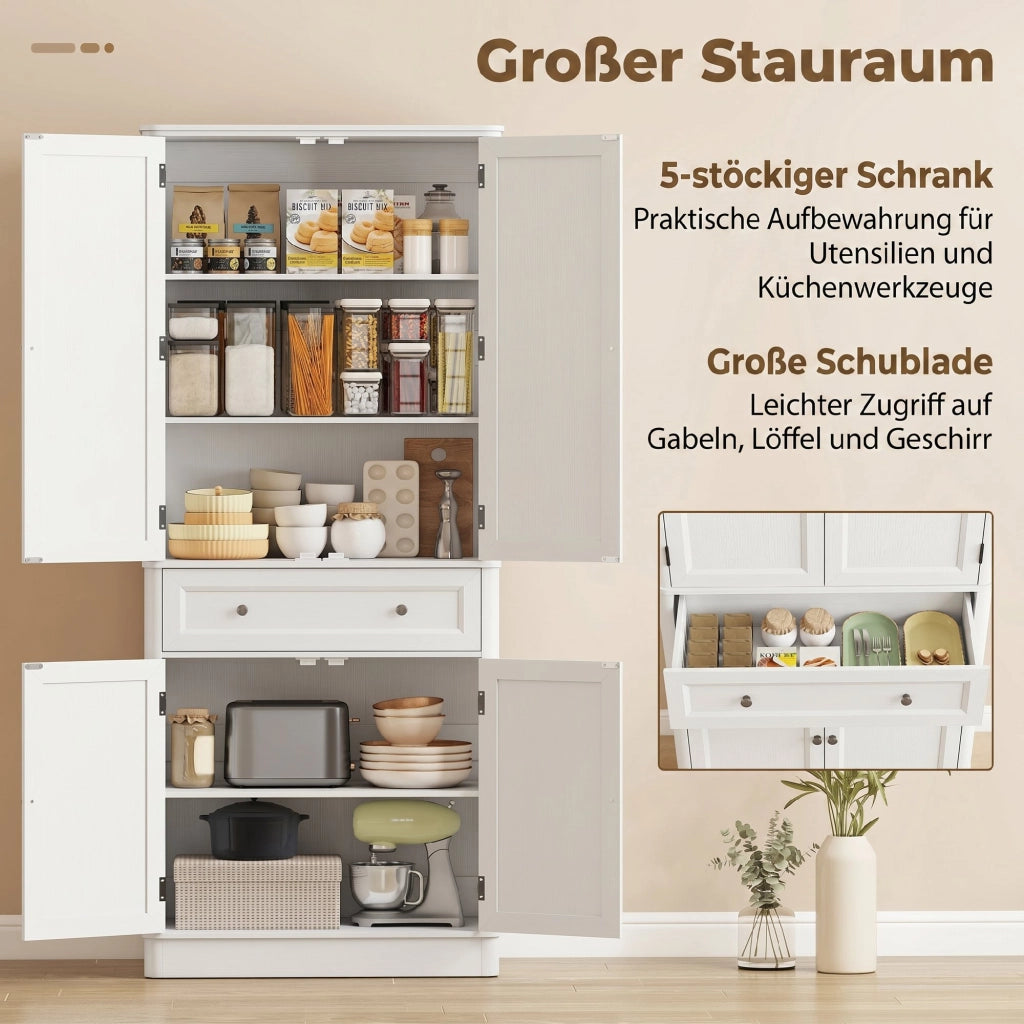 Armadio Cucina con 4 Ante, Cassetto e Ripiani Regolabili ¨C Xylo ¨C 80x39.5x186.4 cm Bianco