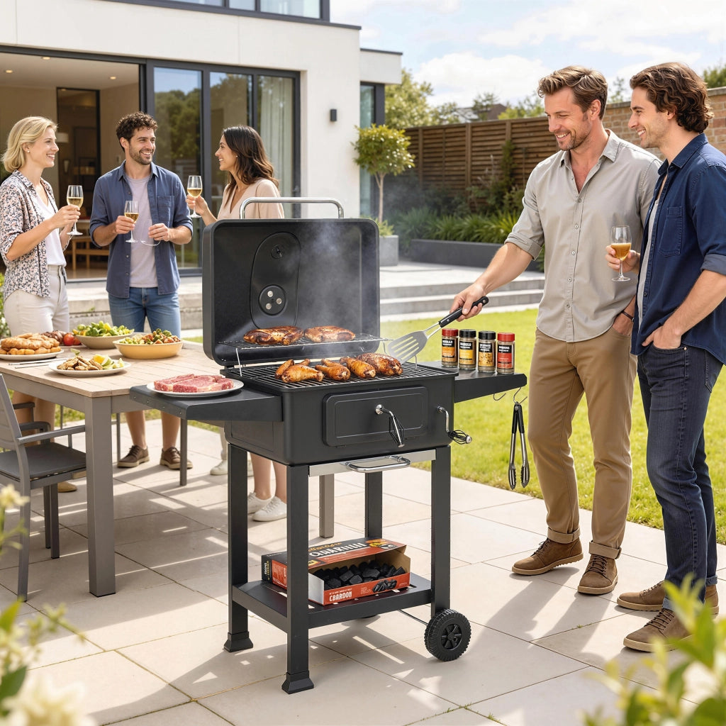 Barbecue a Carbone con Fumaiolo e Coperchio ¨C zephmum ¨C Grigio 120x60x110
