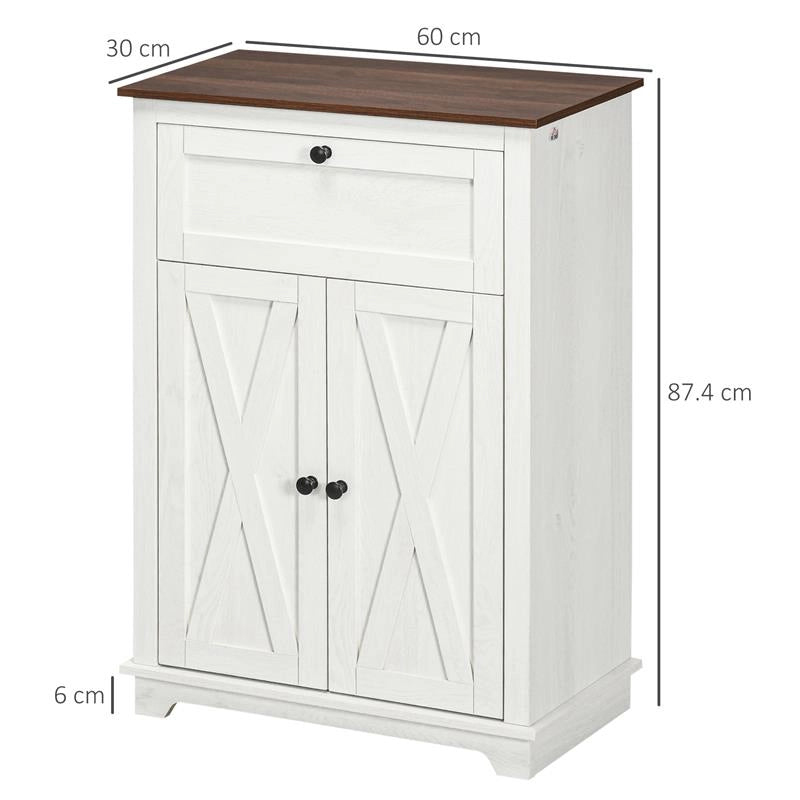 CREDENZA BASSA DA CUCINA IN STILE RUSTICO CON CASSETTO E ARMADIETTO CON RIPIANO REGOLABILE, BIANCO