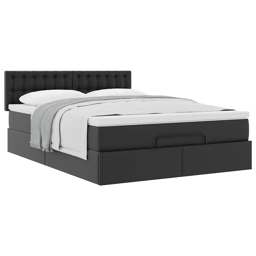 Struttura Letto Pouf con Materasso Nero 140x200 cm Similpelle
