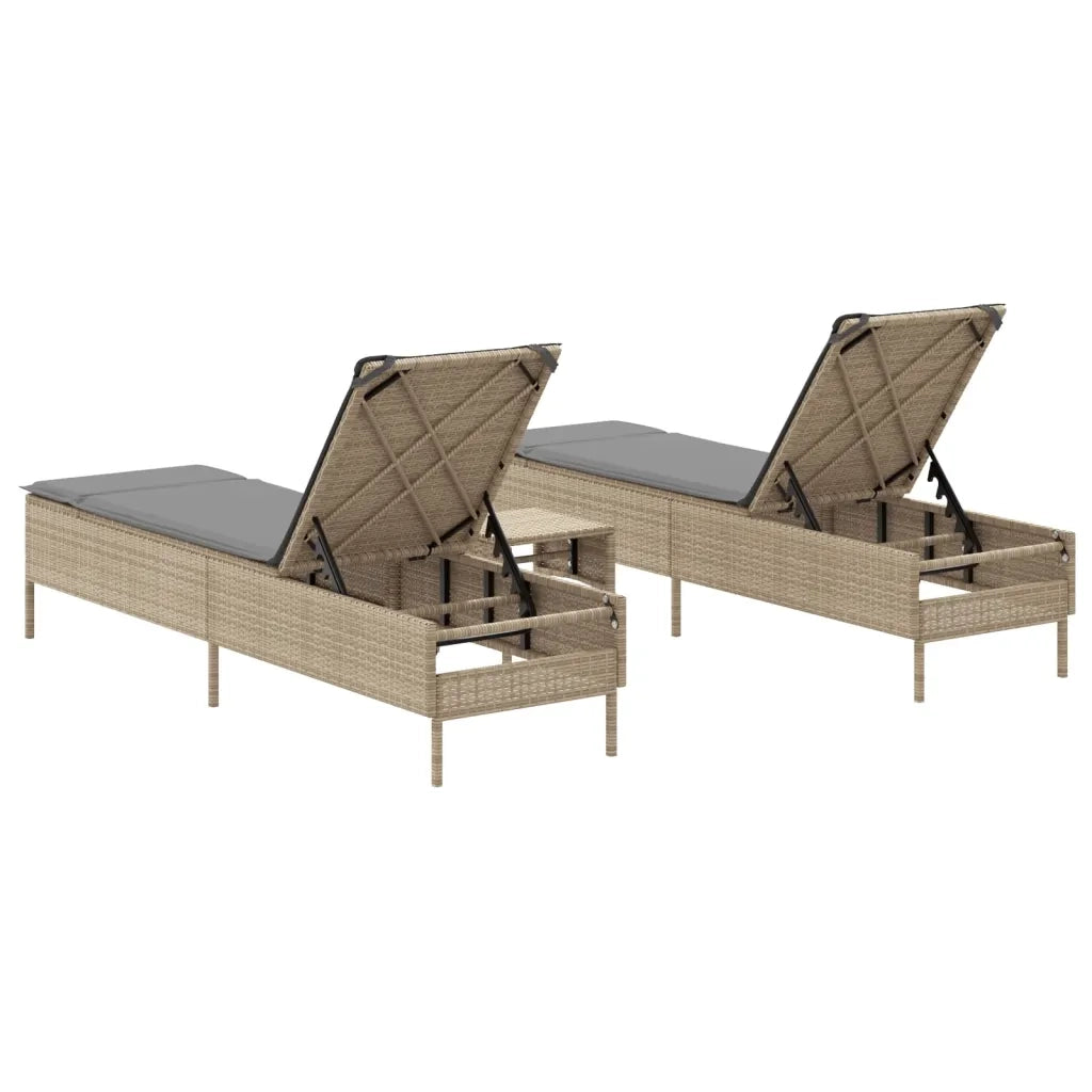 Set Lettini Prendisole con Cuscini 3pz Marrone in Polyrattan 3284266