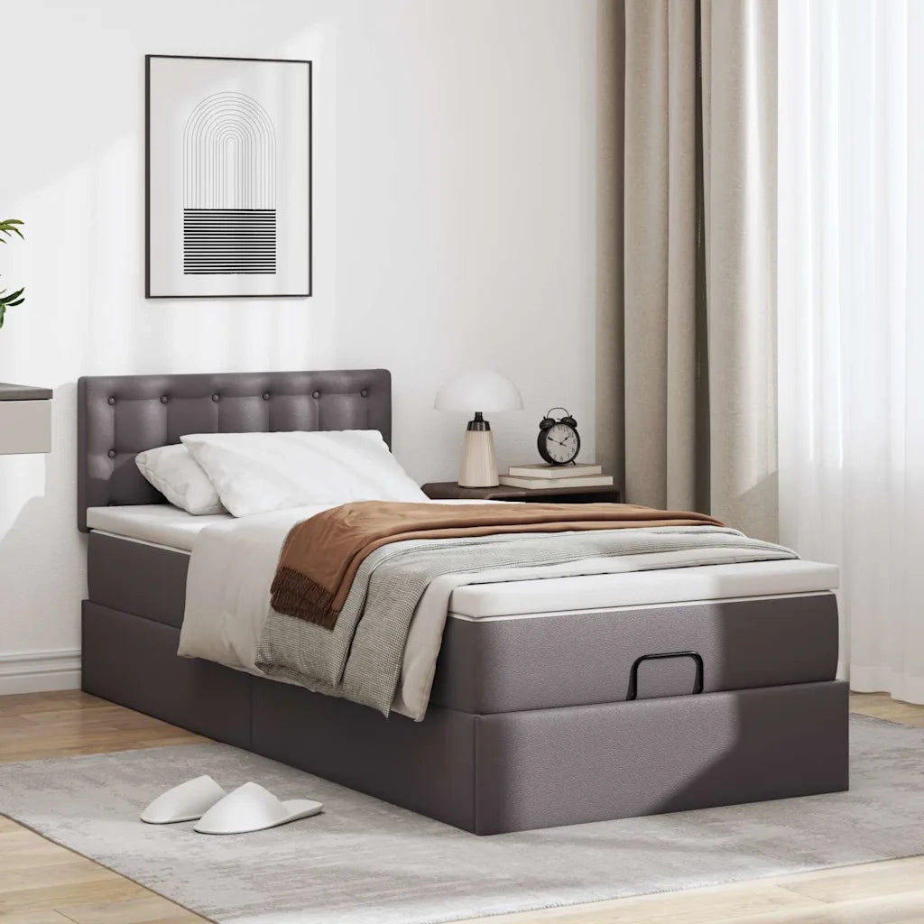 Struttura Letto Pouf con Materasso Grigio 100x200 cm Similpelle