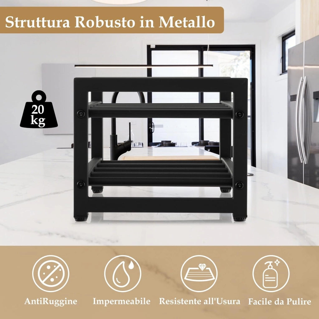 Portabottiglie per Vino in Metallo, Scaffale per Vino 8 Bottiglie con Piedini Regolabili e Superficie Antiruggine, per Cucina, Sala da Pranzo, Cantina, 42,5 x 24,5 x 20,5 cm