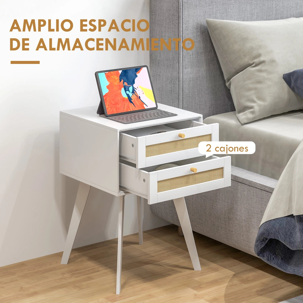 Comodino con 2 Cassetti Stile Cannage ¨C Zephmum ¨C Bianco 40x40x60 cm