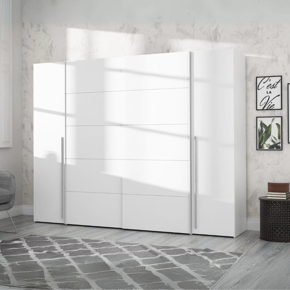 Armadio Callia con 2 ante battenti e 2 ante scorrevoli colore bianco 270.3x61.2xH210.5 cm.