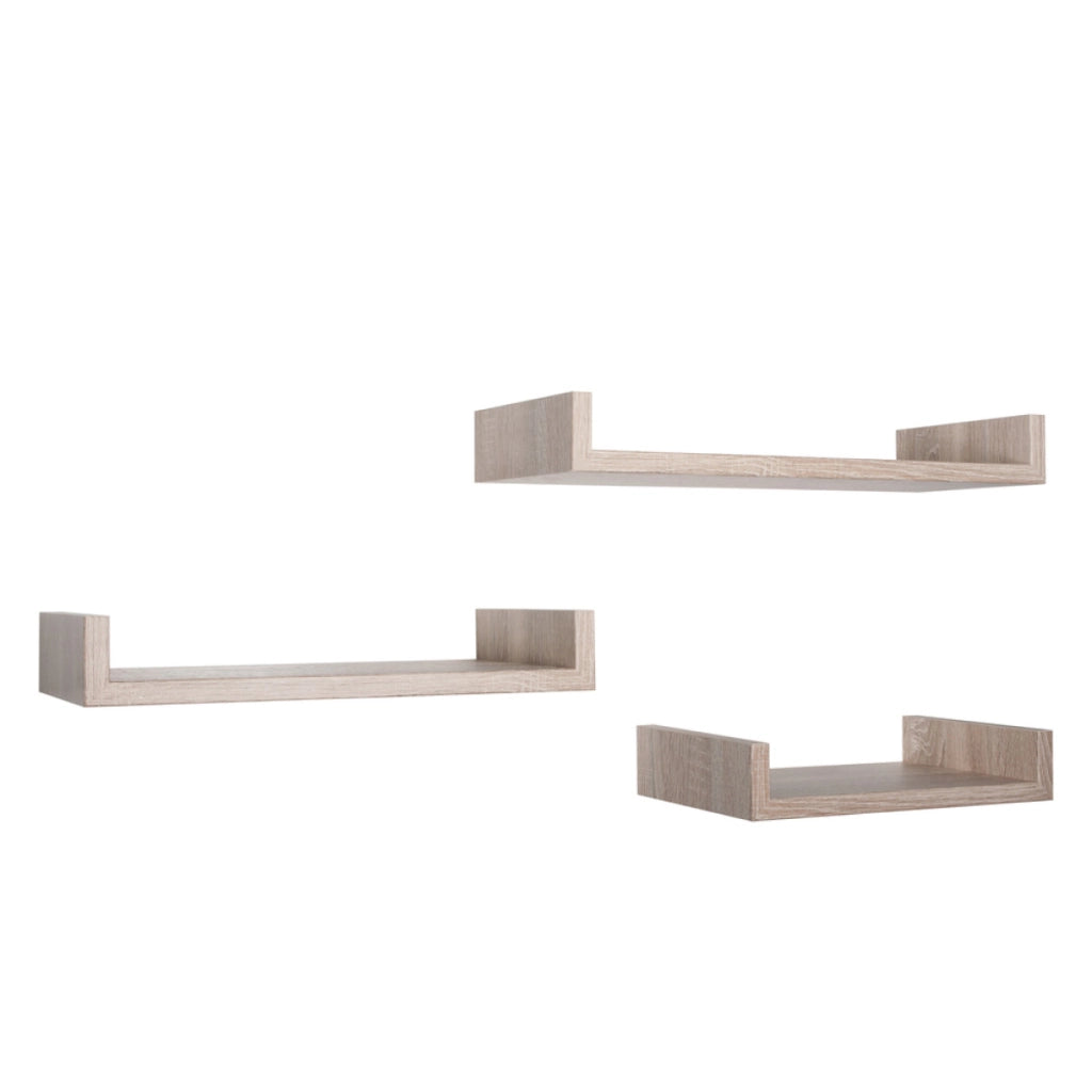 Set di 3 Mensole da Muro Modello CALAMITA MAXI, Mensole Muro Design, Mensola da Parete. Misure 60x8 p23.7 cm, 50x8 p23.7 cm e 40x8 p23.7 cm. Finitura   ROV. NATURALE/SAGERAU - MADE IN ITALY