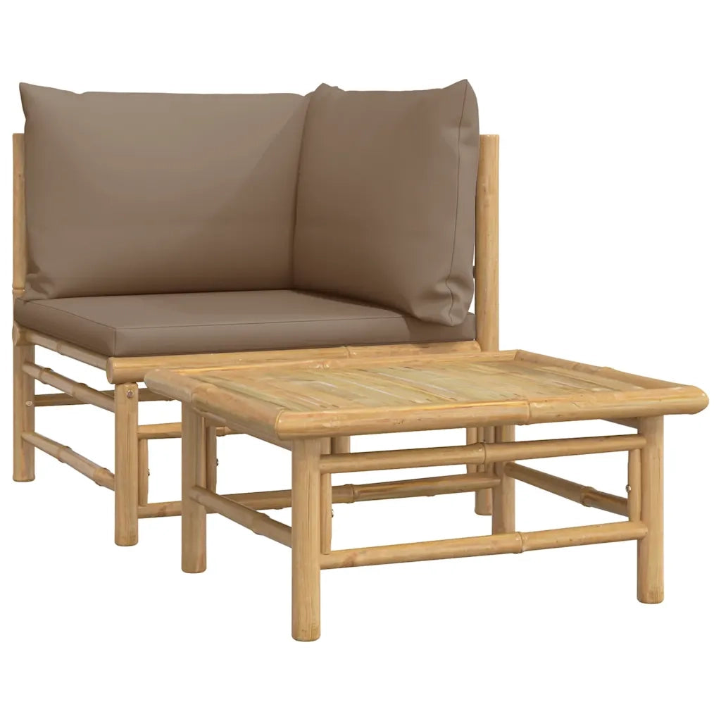 Set Salotto da Giardino 2pz | Set di Mobili da Esterno con Cuscini Tortora Bamb¨´
